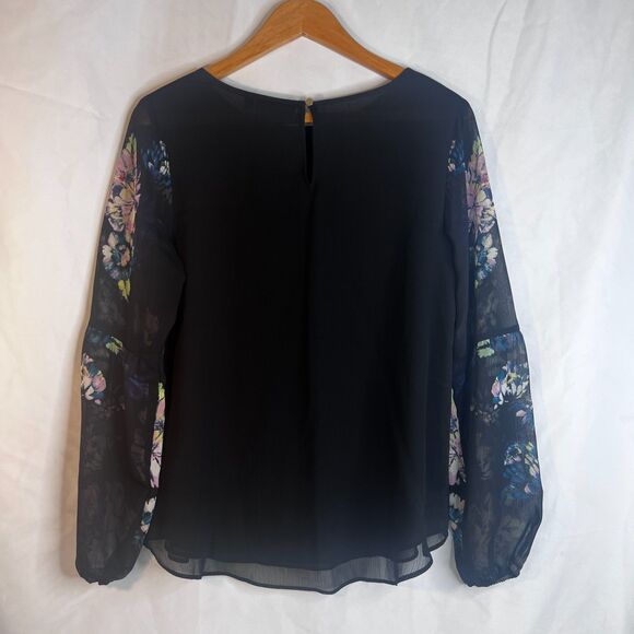 Apt 9 Floral Sheer Sleeve Color Block Boho Cottage Core Whimsical Blouse Size MD - Picture 2 of 9